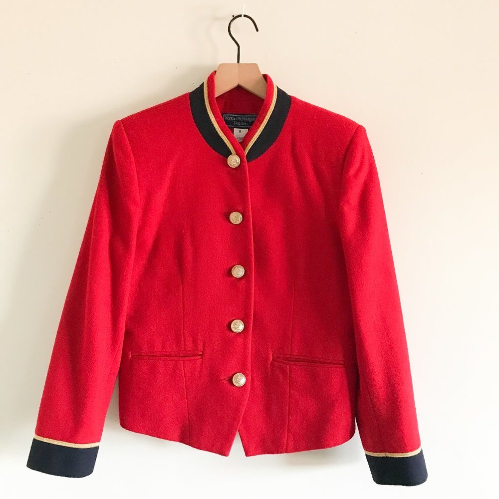 Vintage Red Uniform Jacket & Pleated Plaid Skirt Set